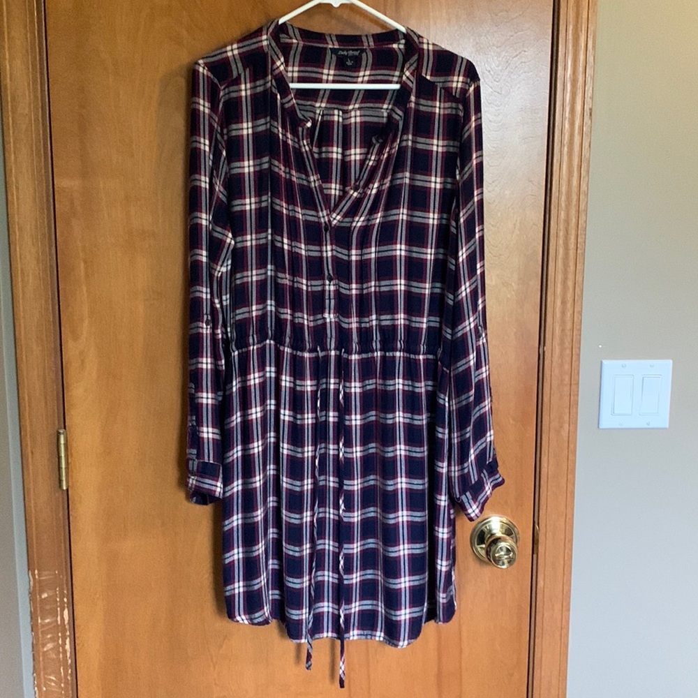 Lucky Brand blue plaid dress with waist tie Size Large